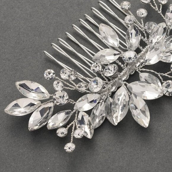 Bride Silver Wedding Comb with Crystal Rhinestone Bridal Sparkly Gem Piece for W - Picture 6 of 8